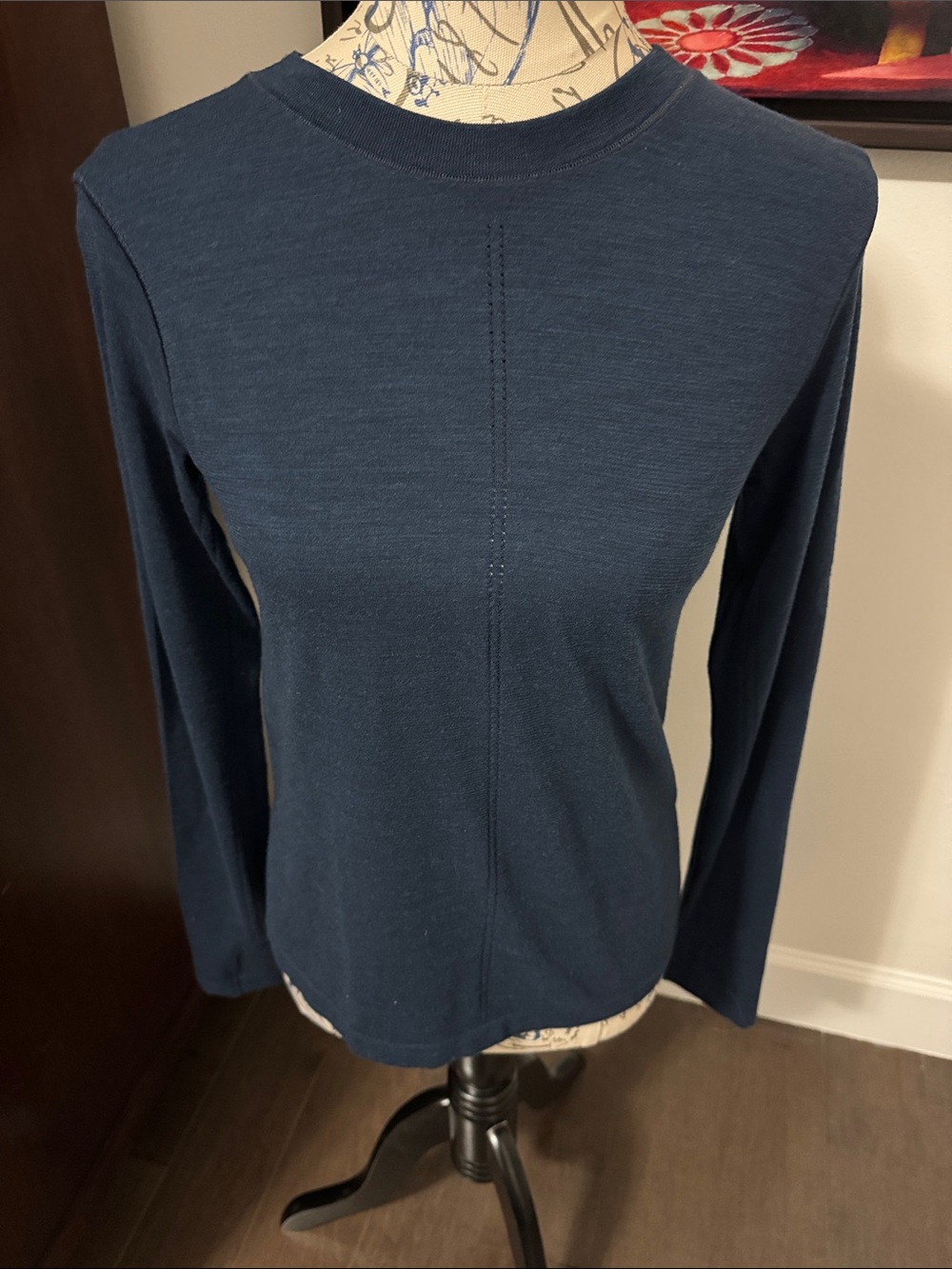 Athleta Navy Long-Sleeve Crewneck Top